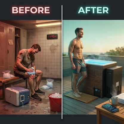 Cold Plunge Tub Built for Year-Round Recovery, 33°F Cooling, Built-In Compressor, Ozone Sanitation — Before & After