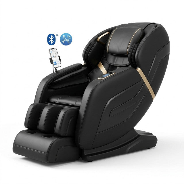 4D Massage Chair Full Body, Zero Gravity Massage Chair with Heat and Foot Massage with Airbags, Kneading, Bluetooth, LCD Touch Control - Black — Studio Shot